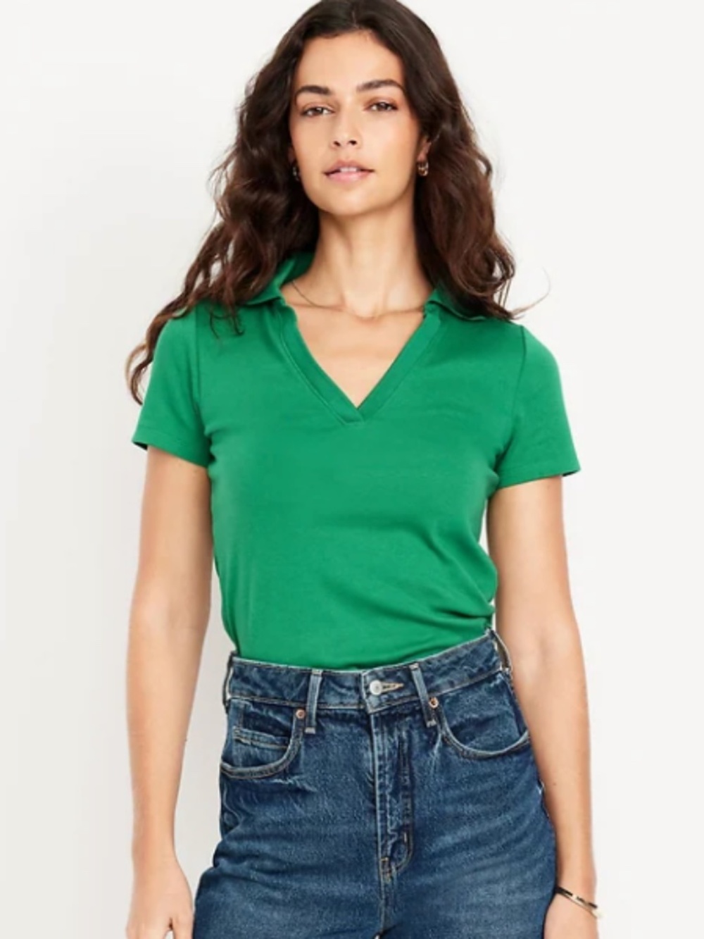 Green v neck short sleeve polo large